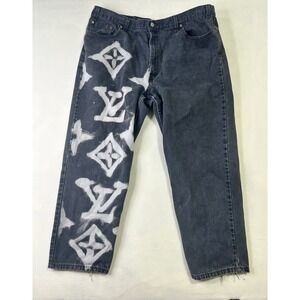 Vintage Levi's 550 Black Jeans 46x30 Made in USA Custom Bleached LV Relaxed Fit